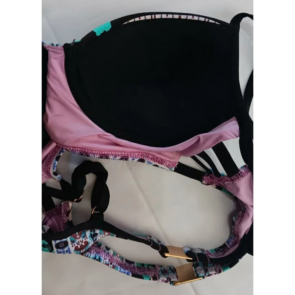 3/10 Nanette Lepore Boho Bikini Top Padded Black Pink Purple Teal Cut Outs $96 - Picture 6 of 8